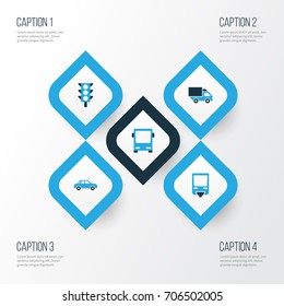 Transportation Colorful Icons Set. Collection Of Stoplight, Monorail, Lorry And Other Elements. Also Includes Symbols Such As Auto, Traffic, Lorry.
