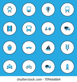 Transportation Colorful Icons Set. Collection Of Cab, Carriage, Way And Other Elements. Also Includes Symbols Such As Motor, Sailboat, Auto.