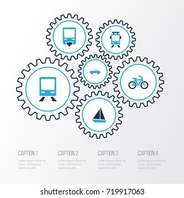 Transportation Colorful Icons Set. Collection Of Sailboat, Bicycle, Cabriolet And Other Elements. Also Includes Symbols Such As Sailing, Trolley, Cabriolet.