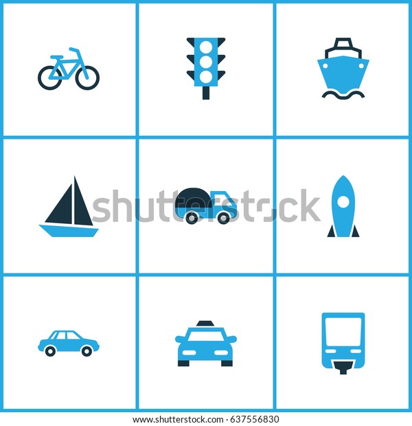 Transportation Colorful Icons Set. Collection Of\
Monorail, Missile, Tanker And Other Elements. Also Includes Symbols\
Such As Vehicle, Car,\
Van.