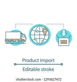 Transportation concept icon. Cargo shipping idea thin line illustration. Import, export. Logistics and distribution. Delivery service. Vector isolated outline drawing. Editable stroke