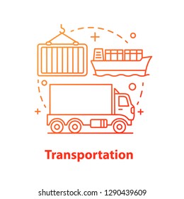 Transportation concept icon. Gods distributing. Cargo shipping  idea thin line illustration. Logistics and distribution. Delivery service. Land and water shipment. Vector isolated outline drawing