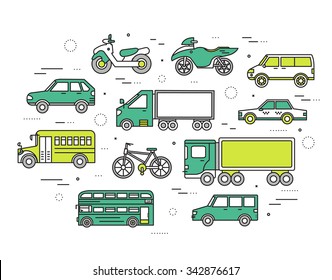 Transportation concept set icons illustration in thin lines style design. Tamplate for web and mobile backgrounds