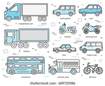 Transportation concept set icons illustration in thin lines style design. Tamplate for web and mobile backgrounds