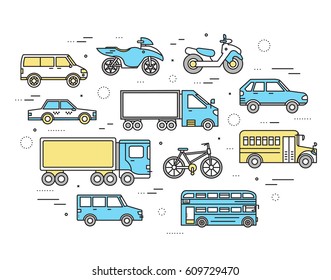 Transportation concept set icons illustration in thin lines style design. Tamplate for web and mobile backgrounds