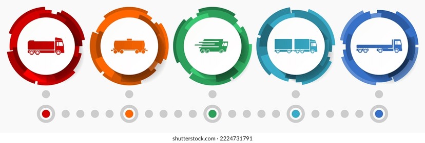 Transportation concept vector icon set, flat design web buttons, logistic infographic template