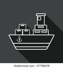Transportation Container ship flat icon with long shadow, line icon