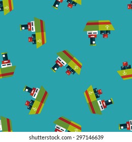 Transportation Container ship flat icon,eps10 seamless pattern background