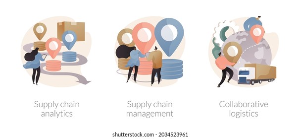 Transportation cost abstract concept vector illustration set. Supply chain analytics and management, collaborative logistics, goods delivery, freight cost optimization, storage abstract metaphor.