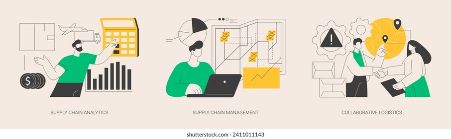 Transportation cost abstract concept vector illustration set. Supply chain analytics and management, collaborative logistics, goods delivery, freight cost optimization, storage abstract metaphor.