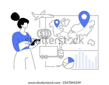Transportation cost optimization abstract concept vector illustration. Person deals with supply chain analytics, export business, foreign trade, goods transportation management abstract metaphor.