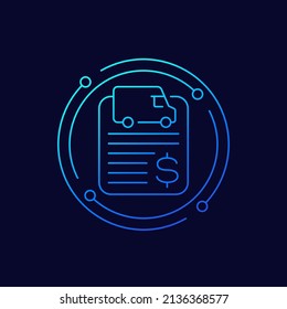 icono de vector de línea de costos de transporte con una camioneta