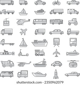 Transportation cute set of icons vector , line art, shadow EPS 10 shade.