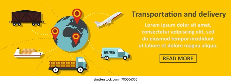 Transportation and delivery banner horizontal concept. Flat illustration of transportation and delivery banner horizontal vector concept for web