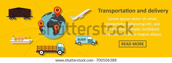 Transportation and delivery banner horizontal\
concept. Flat illustration of transportation and delivery banner\
horizontal vector concept for\
web