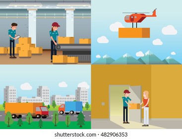 Transportation and delivery concept. Flat isomeric vector illustration.