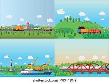 Concepto de transporte y entrega. Ilustración vectorial de isomería plana.