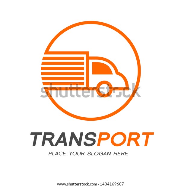 Transportation or delivery\
vector logo template. Moving truck with shipping package. Car with\
high speed and suitable for shipment, company, logistic and circle\
badge.