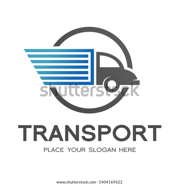 Transportation or delivery\
vector logo template. Moving truck with shipping package. Car with\
high speed and suitable for shipment, company, logistic and circle\
badge.