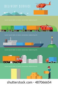 Banners web de transporte y entrega. Ilustración vectorial isomérica plana.