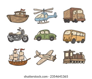Transportation Doodle Style Vector Illustration