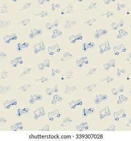 transportation drawing with blue stripe seamless. Placed on old background. In vector format.