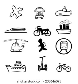 Transportation drawing icons set cartoon