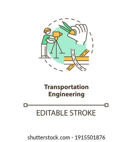 Transportation engineering concept icon. Planing road, urban infrastructure. Civil engineering idea thin line illustration. Vector isolated outline RGB color drawing. Editable stroke