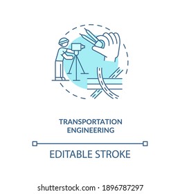 Transportation engineering turquoise concept icon. Planing road, urban infrastructure. Civil engineering idea thin line illustration. Vector isolated outline RGB color drawing. Editable stroke