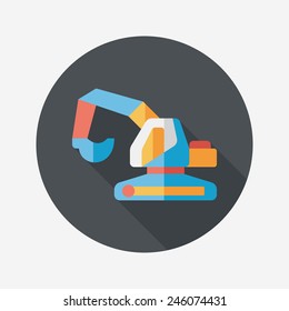 Transportation excavator flat icon with long shadow,eps10