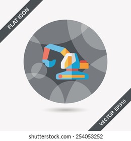 Transportation excavator flat icon with long shadow,eps10