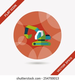 Transportation excavator flat icon with long shadow,eps10