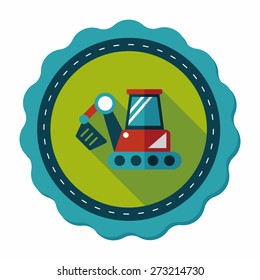 Transportation excavator flat icon with long shadow,eps10