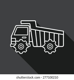Transportation excavator flat icon with long shadow, line icon
