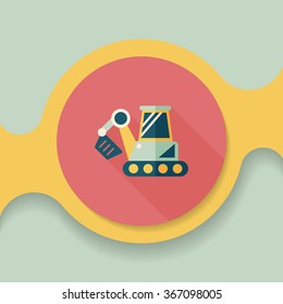 Transportation excavator flat icon with long shadow,eps10