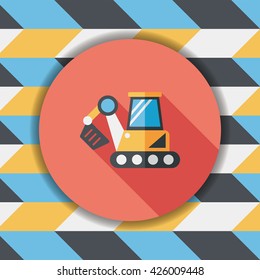 Transportation excavator flat icon with long shadow,eps10