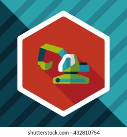 Transportation excavator flat icon with long shadow,eps10