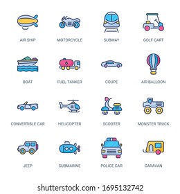 Transportation filled line Icons - stroke, vector