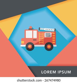 Transportation Fire truck flat icon with long shadow,eps10