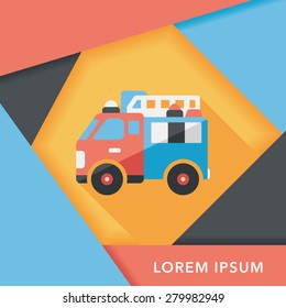 Transportation Fire truck flat icon with long shadow,eps10