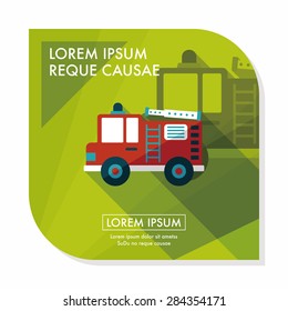 Transportation Fire truck flat icon with long shadow,eps10
