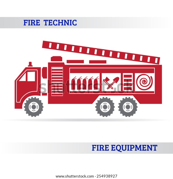Transportation Fire truck flat icon with\
shadow. Vector\
illustration