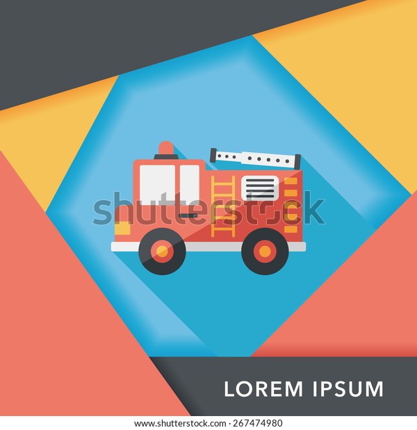 Transportation Fire truck flat icon with\
long\
shadow,eps10
