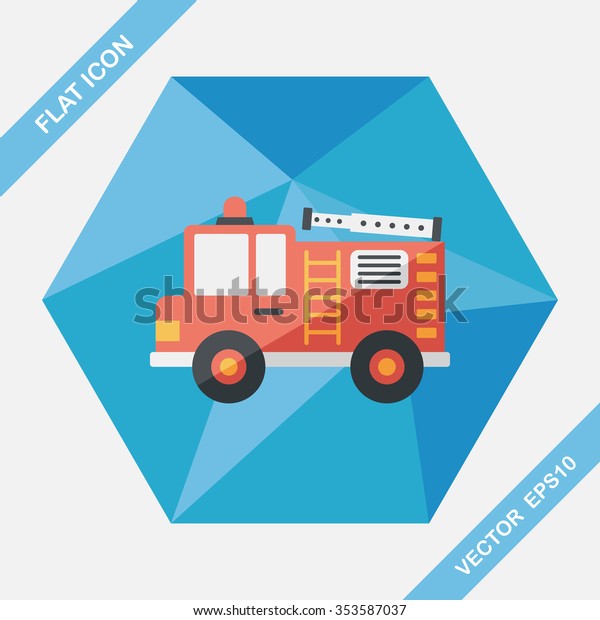 Transportation Fire truck flat icon with\
long\
shadow,eps10