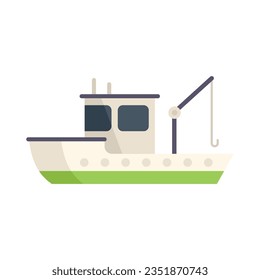Vector plano del icono del barco de pescado de transporte. Barco pesquero. Buques marítimos aislados