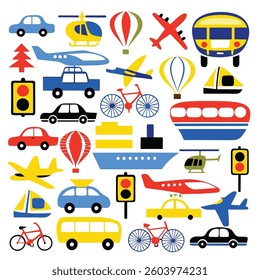 Transportation Flat Design Icon Set