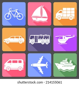 Transportation flat icons with long shadow