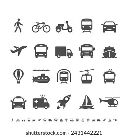 Iconos planos de transporte. Píxel perfecto.