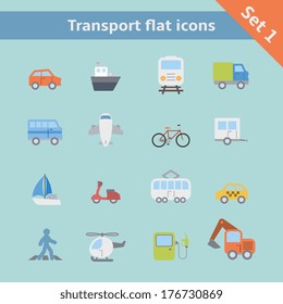 Transportation flat icons set of car truck bus pedestrian isolated vector illustration