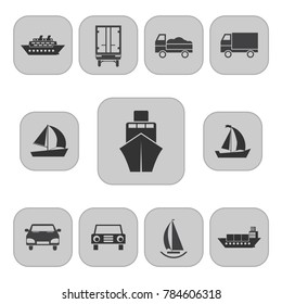 Transportation flat icons set. Car and ship vector illustration